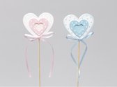 Bijstekers - Cb. 8 Wooden Baby Hearts/stick Pink/blue 6x5.5cm