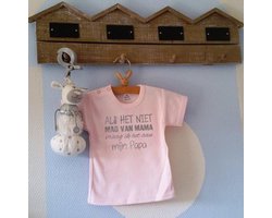 Shirtje baby roze meisje tekst papa eerste vaderdag cadeau |  Als het niet mag van mama vraag ik het aan mijn papa | Lange of korte mouw | licht roze met grijs | maat 68