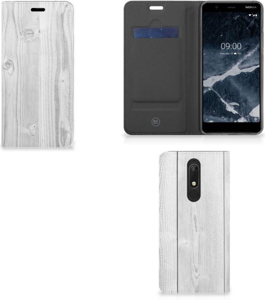 Nokia 5.1 (2018) Book Wallet Case White Wood