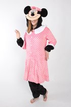 KIMU Warm Fleece Pak Zwarte Muis Onesie - Maat 146-152 - 140 Minny Roze Pokadot Jumpsuit Kinderen - Minnie Pyjama Kostuum Mouse Huispak Festival