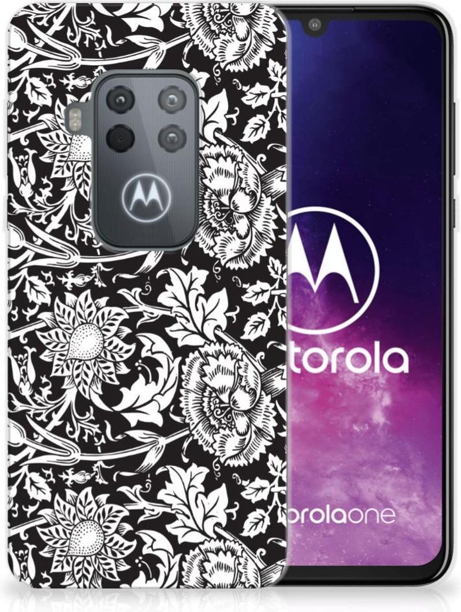 Motorola One Zoom TPU Case Black Flowers