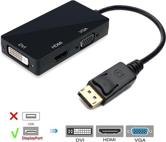 3-In-1 Displayport Naar VGA & HDMI & DVI Monitor Adapter Kabel Converter -  Voor... | bol.com