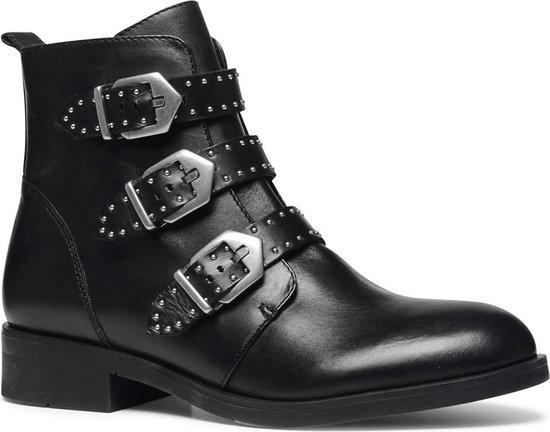 Manfield - Dames - Zwarte buckle boots met kleine studs - Maat 40 | bol.com