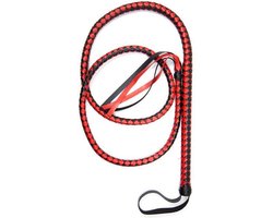 Lange gevlochten single tail - Bull Whip - 190 cm lang - Rood/Zwart