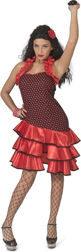 Funny Fashion - Spaans & Mexicaans Kostuum - Cassandra Castagnetta Flamenco Danseres - Vrouw - Rood, Zwart - Maat 36-38 - Carnavalskleding - Verkleedkleding