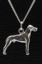 Zilveren Duitse dog oren ongecoupeerd ketting hanger - groot