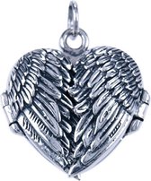Zilveren Foto medaillon hart ketting hanger - Vleugels - 2 foto's
