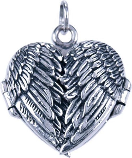 Zilveren Foto medaillon hart ketting hanger - Vleugels - 2 foto's | bol.com