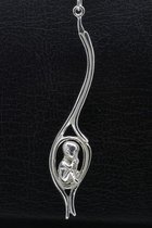 Zilveren Ooievaar met baby ketting hanger