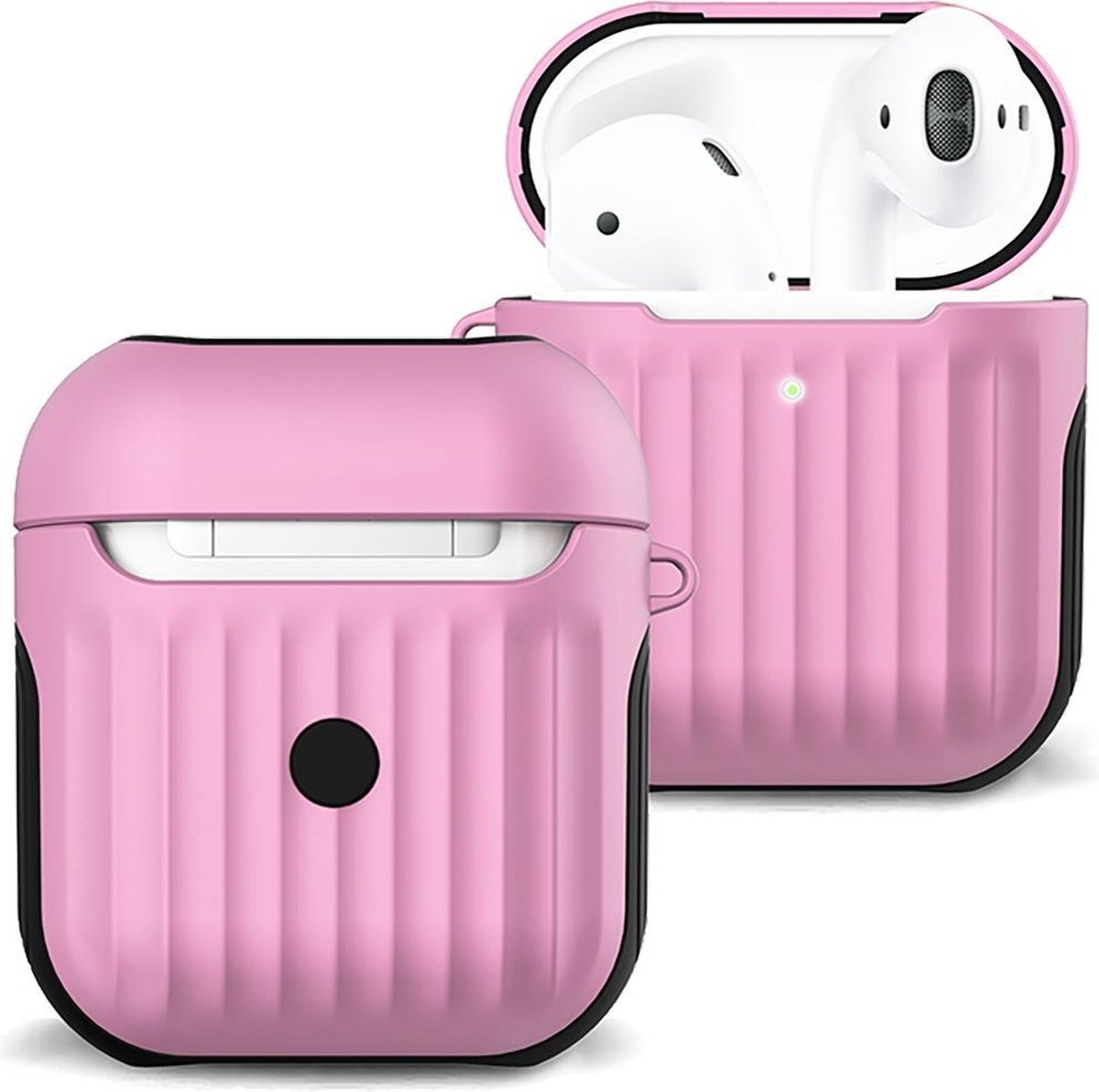 Case Geschikt voor AirPods 2 Hoesje Hoes Hard Cover Ribbels - Hoesje Geschikt voor Apple Airpods 2 Case Met Ribbels - Lichtroze