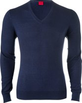 OLYMP Level 5 body fit trui wol met zijde - V-hals - marine blauw - Maat: L