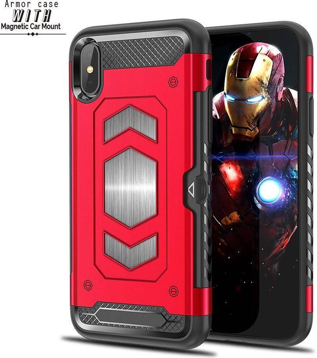 iPhone Xs Max Luxe Armor Case met Pashouder - Rood - van Bixb