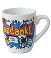 Mok - Cartoon Mok - Echt héél erg hartelijk Bedankt - Gevuld met een toffeemix - In cadeauverpakking met gekleurd krullint