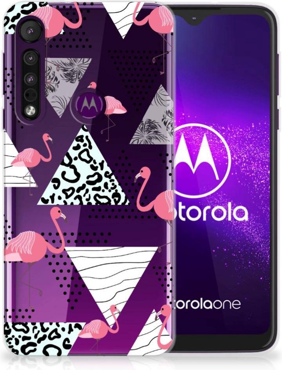 Motorola One Macro TPU Hoesje Flamingo Triangle