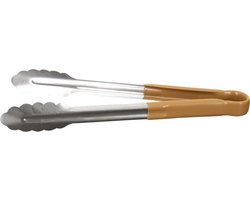 Hygiplas Serveertang / Vleestang - Kleurcode Bruin - RVS - 30cm - Gladde vorm tegen bacteriën - horeca bbq tang