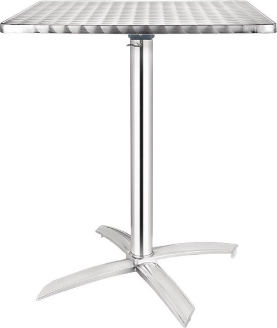 Drumm Vierkante bistrotafel, inklapbaar, bartafel, in hoogte verstelbaar, voor binnen en buiten, MDF, roestvrij staal, hoog, 2-in-1, aluminium, opvouwbaar, 70 cm/110 cm