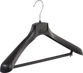De Kledinghanger Gigant - 10 x Mantel / kostuumhanger kunststof zwart met schouderverbreding en broeklat, 45 cm
