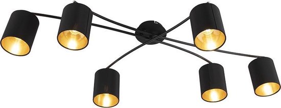QAZQA lofty - Moderne Plafondlamp met kap - 6 lichts - L 1010 mm - Zwart - Woonkamer | Slaapkamer | Keuken