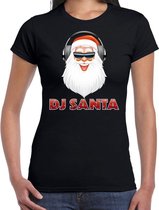 Fout kerstshirt / t-shirt zwart DJ Santa met koptelefoon voor dames - kerstkleding / christmas outfit S