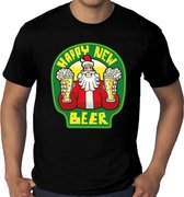 Grote maten foute Kerst t-shirt - oud en nieuw / nieuwjaar shirt - happy new beer / bier - zwart voor heren - kerstkleding 3XL