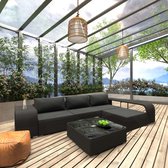 8-delige Loungeset met kussens poly rattan zwart