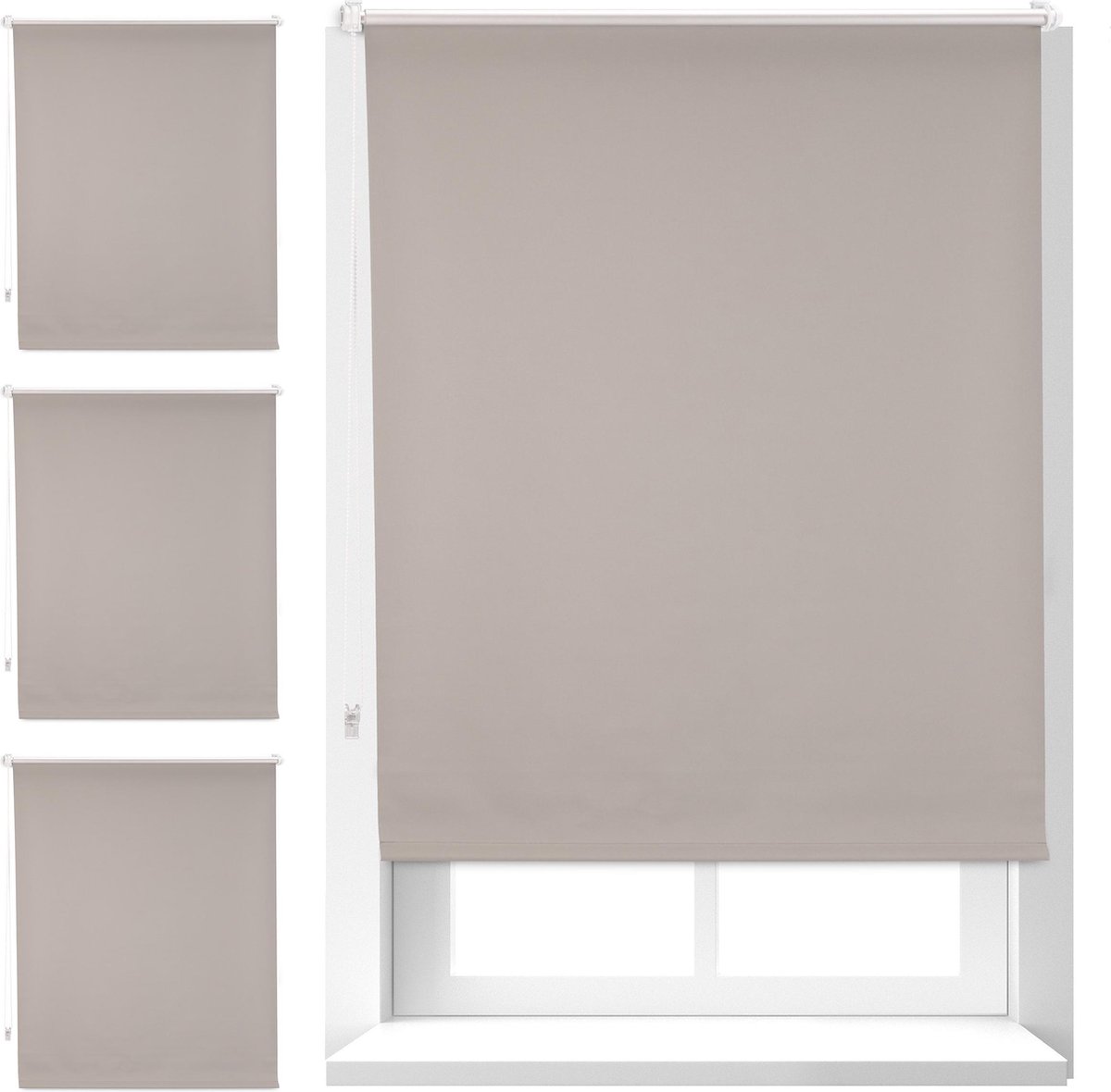 Relaxdays 4 x verduisterend rolgordijn thermo - warmtewerend - klemmen - bruin - 90x160cm