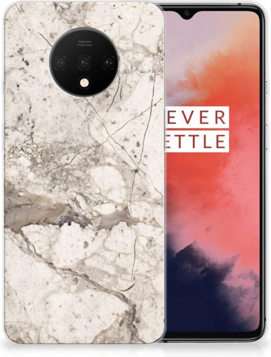 OnePlus 7T TPU Siliconen Hoesje Marmer Beige