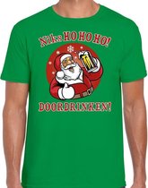 Fout Kerst t-shirt - bier drinkende kerstman - niks HO HO HO doordrinken - groen voor heren - kerstkleding / kerst outfit S (48)