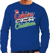 Foute Kersttrui / sweater - Calories dont count at Christmas - blauw voor heren - kerstkleding / kerst outfit S (48)