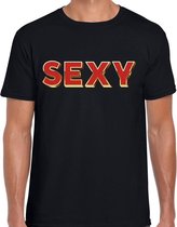 SEXY fun tekst t-shirt  zwart  met  3D effect voor heren M
