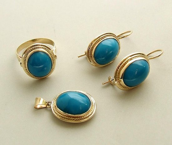 Gouden ring, oorbellen en hanger met turkoois | bol.com