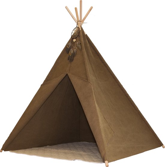 collegegeld koper Smeren Sunny Indian Teepee Tent Bruin - Indianen Tipi Speeltent - 120 x 120 x  160cm - Incl. kleed | bol.com