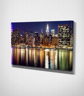 New York City At Night Canvas - 100 x 70 cm - Steden - Schilderij - Canvas - Slaapkamer - Wanddecoratie  - Slaapkamer - Foto op canvas