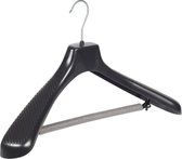 De Kledinghanger Gigant - 50 x Mantel / kostuumhanger kunststof zwart met schouderverbreding en anti-slip broeklat (2 mm schuim), 48 cm