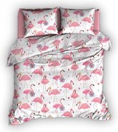Dekbedovertrek Satin d'Or Flamingo 100 % Katoen Satijn Strijkvrij Lits-jumeaux dekbedovertrek 240 x 200/220 cm + 2 slopen