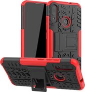 Rugged Kickstand Back Cover - Geschikt voor Motorola Moto E6 Plus Hoesje - Rood