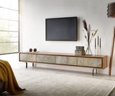 TV-meubel Juwelo 220x35x40 acacia natuur steen fineer metaal zwart