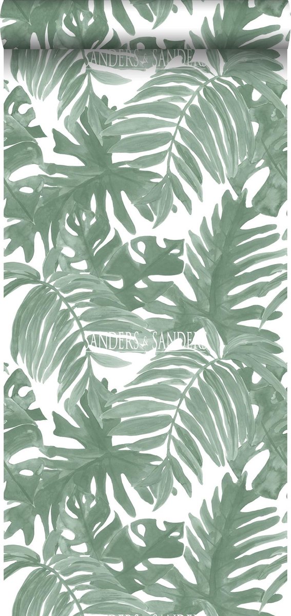 Sanders & Sanders behang palmbladeren vergrijsd groen - 53 cm x 10.05 m - 935265