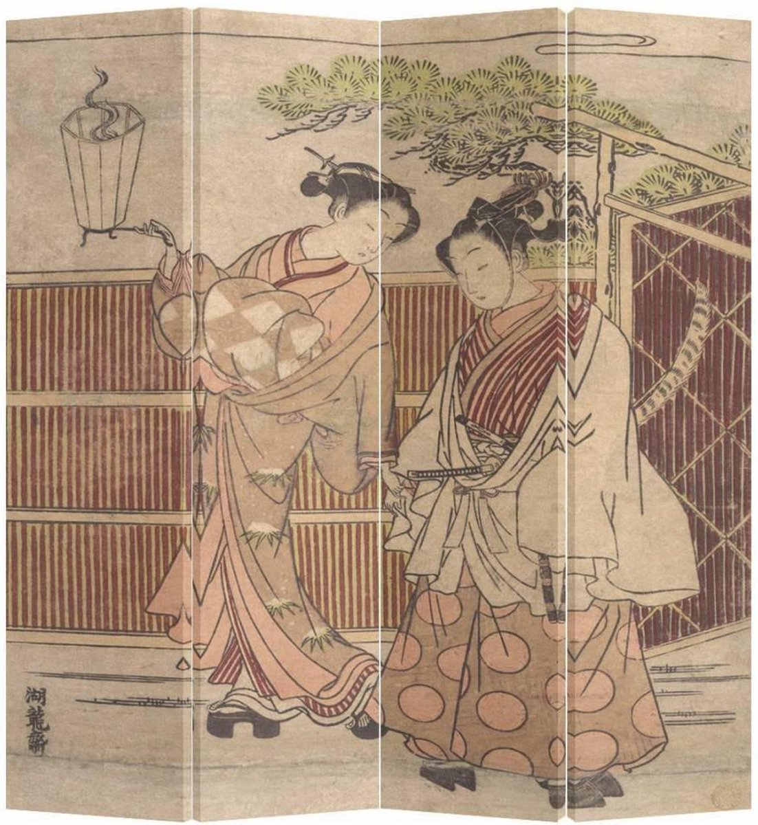 Fine Asianliving Japans Kamerscherm Oosters Scheidingswand B160xH180cm 4 Panelen Japanse Vrouwen in Kimono