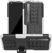 Voor Xiaomi Mi 10 Tire Texture Shockproof TPU + PC beschermhoes met houder (wit)