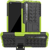 Voor Xiaomi Mi 10 Tire Texture Shockproof TPU + PC beschermhoes met houder (groen)