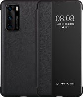 Voor Huawei P40 PU lederen horizontale flip case, met Smart View Window & Sleep / Wake-up Function (zwart)