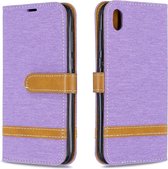 Kleurafstemming Denim Texture Leather Case voor Huawei Y5 (2019), met houder & kaartsleuven & portemonnee & lanyard (paars)
