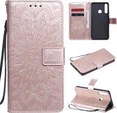 Voor Huawei Y6p reliÃ«f zonnebloem patroon horizontale flip PU lederen tas met houder & kaartsleuven & portemonnee & lanyard (rose goud)