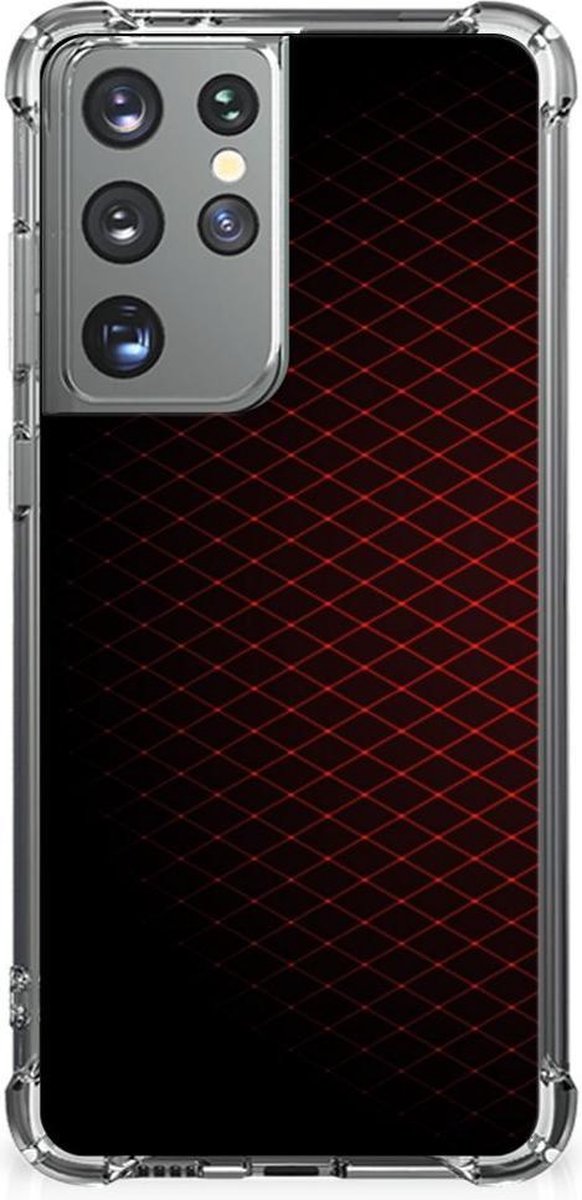Samsung Galaxy S21 Ultra Doorzichtige Silicone Hoesje Geruit Rood