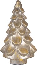 Clayre & Eef Kerstdecoratie Beeld Dennenboom Ø 18*30 cm Grijs, Goud Glas Driehoek Decoratief Figuur Decoratieve Accessoires Kerstdecoratie voor Binnen