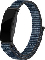 Nylon Smartwatch bandje - Geschikt voor Fitbit Inspire / Inspire HR / Inspire 2 nylon bandje - blauw-zwart - Strap-it Horlogeband / Polsband / Armband