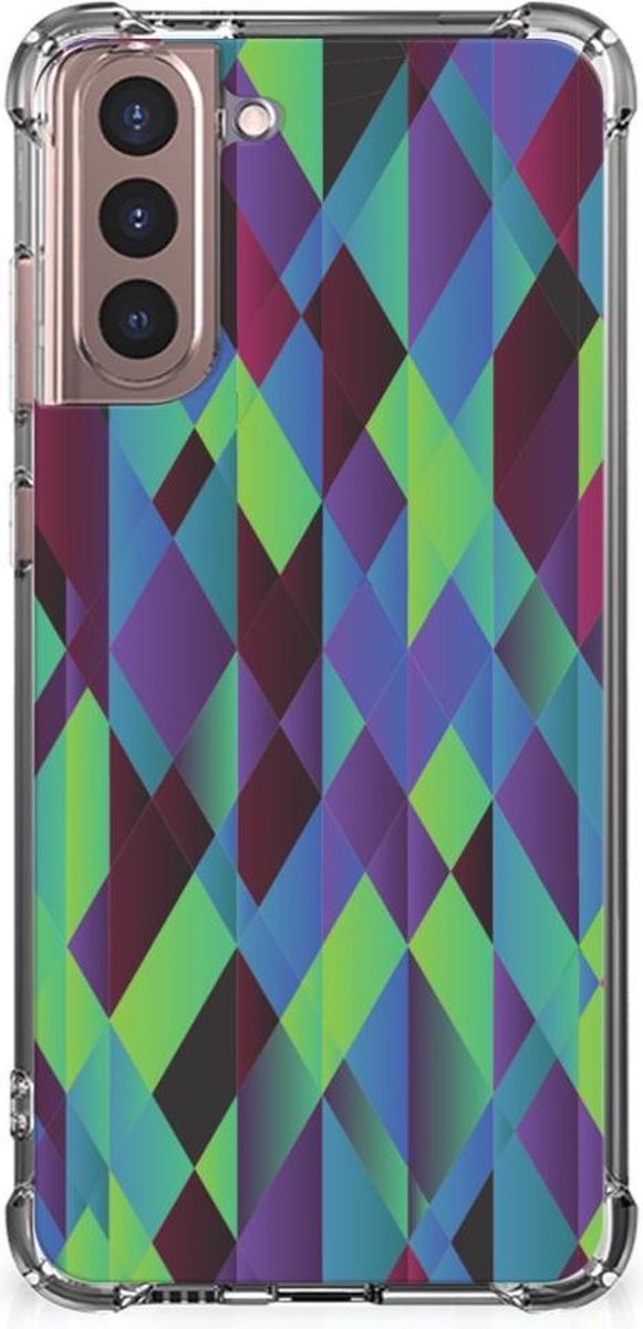 Back Cover voor Samsung Galaxy S21 Plus Shockproof Case Abstract Green Blue