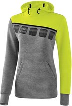 Erima Teamline 5-C Sweatshirt met Capuchon Dames Grijs Melange-Lime Pop-Zwart Maat 44