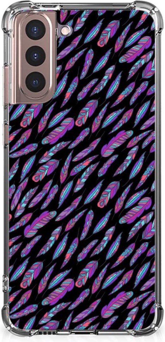 Samsung Galaxy S21 Plus Doorzichtige Silicone Hoesje Feathers Color